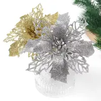 Цветок на елку новогодний Пуансеттия серебристые 3 штуки Цветок на елку новогодний Пуансеттия серебристые 3 штуки