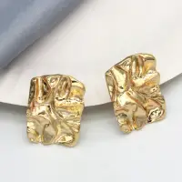 Серьги гвоздики Мятое золото прямоугольные золотистые