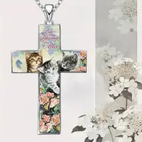 Подвеска Крест с котятами на цепочке 46 см