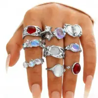 Набор колец объемные с камнями 9 штук