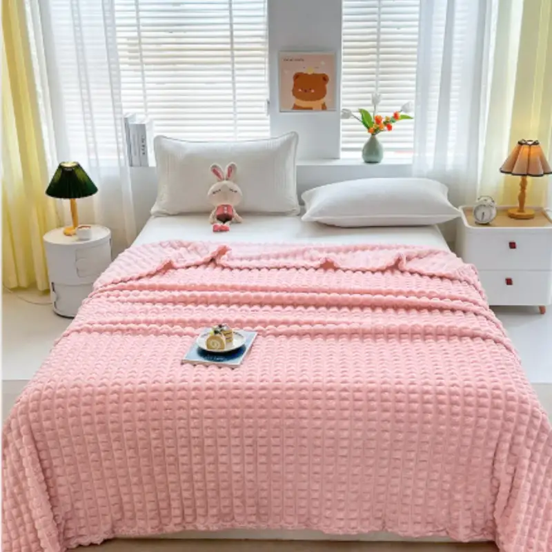 Плед велсофт розовый в кубик 150х100 см