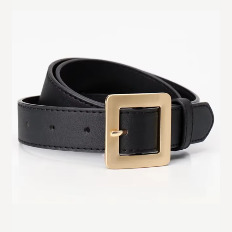 Ремень с золотой пряжкой квадратной женский 115 см