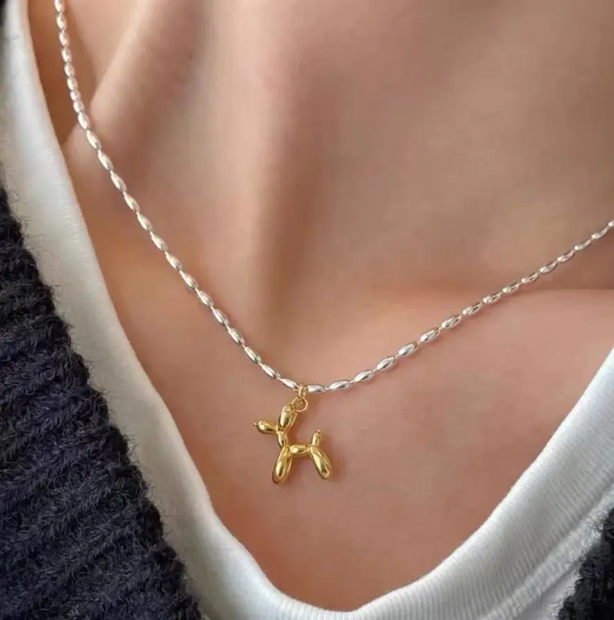 Подвеска Собачка-шарик на цепочке двухцветная