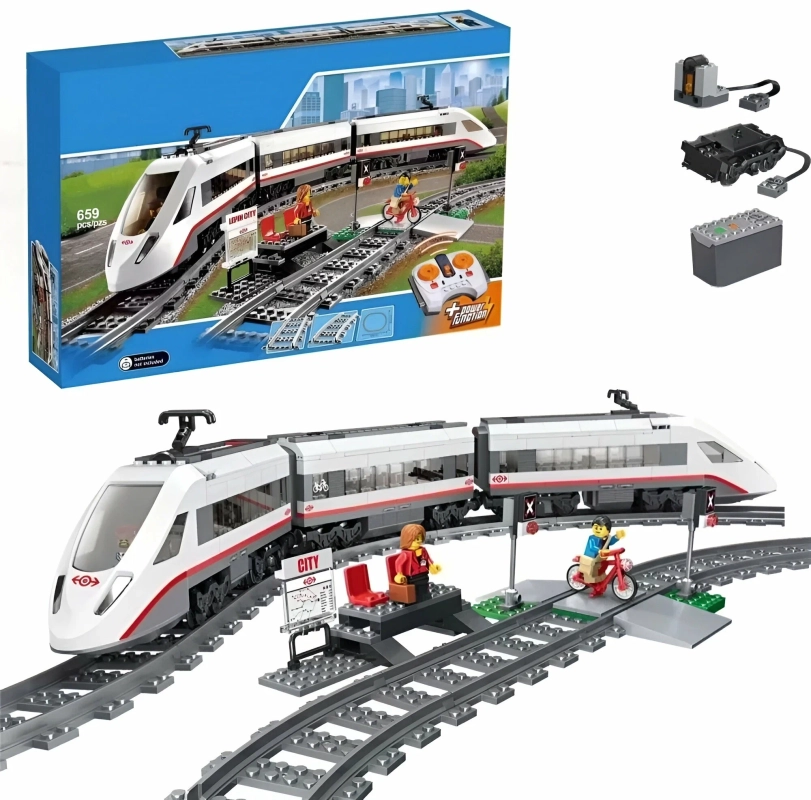 Радиоуправляемый Конструктор Сити, набор Радиоуправляемый Конструктор Сити, набор "Скоростной поезд" 659 деталей 3 фигурки экспресс
