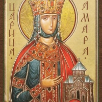 Икона "Тамара Святая Царица" 4х6 на МДФ-6