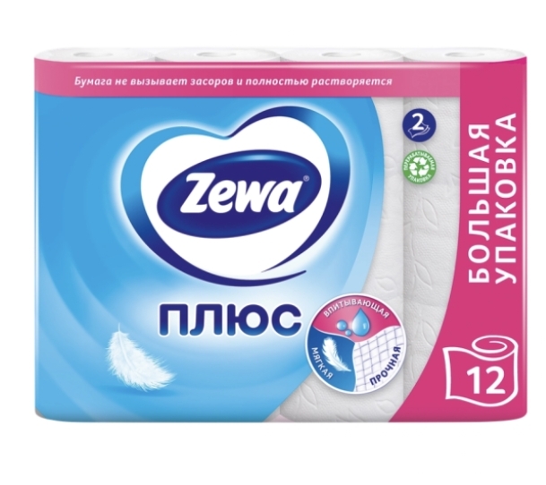 Бумага туалетная ZEWA Плюс 2-слоя белая, 12шт Бумага туалетная ZEWA Плюс 2-слоя белая, 12шт