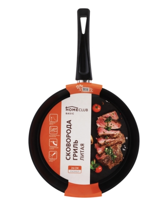Сковорода-гриль HOMECLUB Basic литая ручка soft-touch 26х26см Сковорода-гриль HOMECLUB Basic литая ручка soft-touch 26х26см