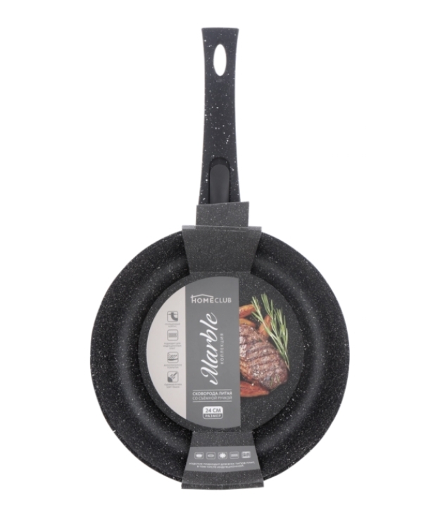 Сковорода HOMECLUB Marble 26см литая со съемной ручкой soft touch HC-26I-SR Сковорода HOMECLUB Marble 26см литая со съемной ручкой soft touch HC-26I-SR