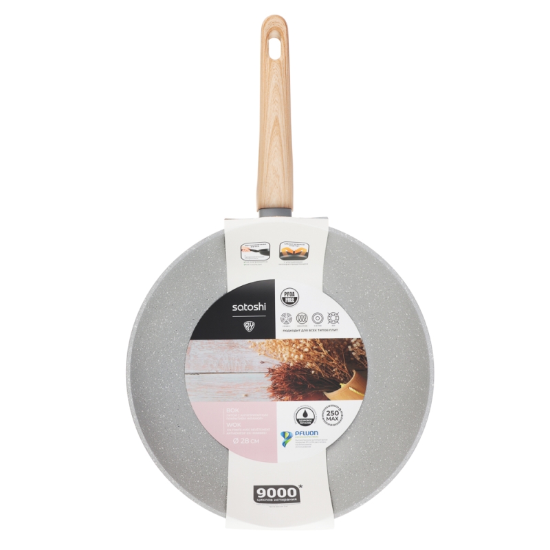SATOSHI Берг Вок литой d28см, антипригарное покрытие Мрамор, индукция SATOSHI Берг Вок литой d28см, антипригарное покрытие Мрамор, индукция