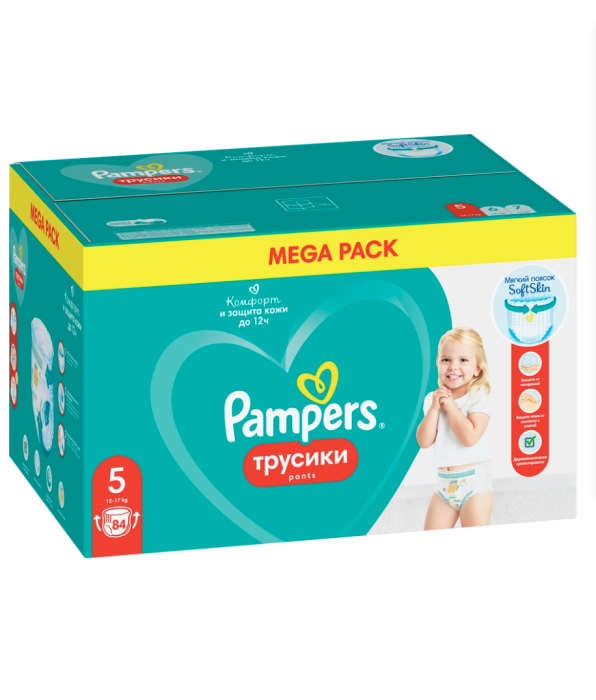 Подгузники-трусики для мальчиков и девочек PAMPERS Pants Mega Junior 12–17кг, 84шт Подгузники-трусики для мальчиков и девочек PAMPERS Pants Mega Junior 12–17кг, 84шт