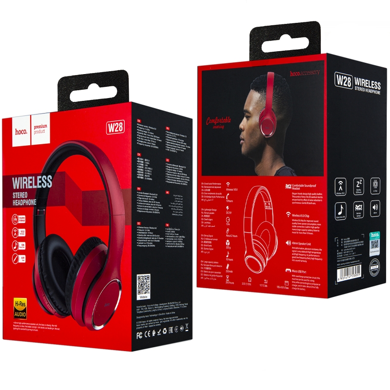 Наушники W28 Journey беспроводной и проводной режим HOCO красные Наушники W28 Journey беспроводной и проводной режим HOCO красные