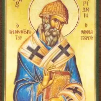 Икона "Спиридон Тримифунтский" 4х6 на МДФ-6