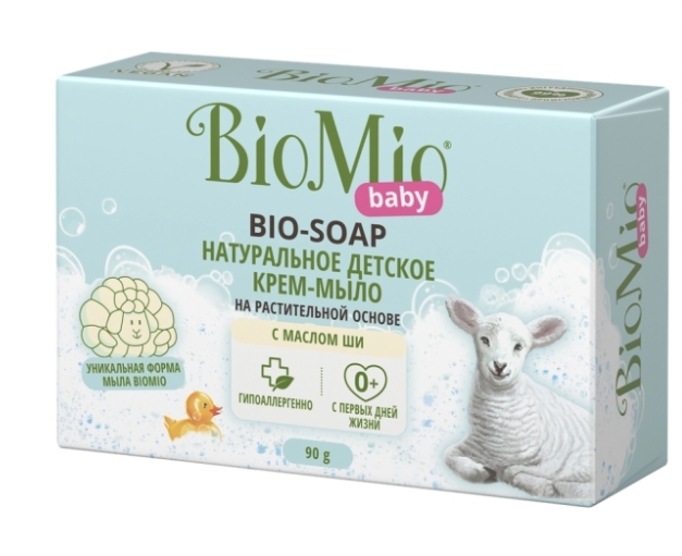 Туалетное крем-мыло детское BIOMIO BABY с маслом Ши 0+, 90г Туалетное крем-мыло детское BIOMIO BABY с маслом Ши 0+, 90г