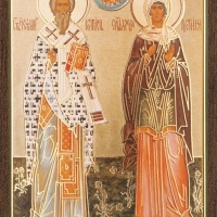 Икона "Киприан и Иустина" 6х9 на МДФ-6