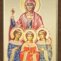 Икона "Вера, Надежда, Любовь и София", вид 2, 4х6 на МДФ-6 Икона "Вера, Надежда, Любовь и София", вид 2, 4х6 на МДФ-6
