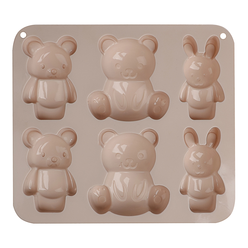 VETTA Форма для выпечки 6 ячеек 16х14х2см, VETTA Форма для выпечки 6 ячеек 16х14х2см, "Мишки и зайчики", силикон, 3 цвета