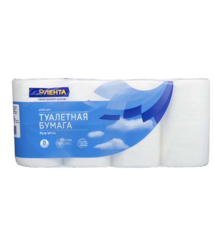 Бумага туалетная ЛЕНТА 3 слоя белая, 8шт Бумага туалетная ЛЕНТА 3 слоя белая, 8шт