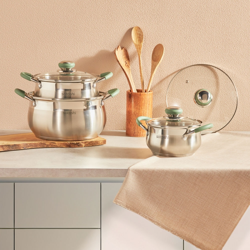SATOSHI Марли Набор кастрюль 6 пр. (1,9л+3,6л+6,0л) со стекл. крышкой SATOSHI Марли Набор кастрюль 6 пр. (1,9л+3,6л+6,0л) со стекл. крышкой