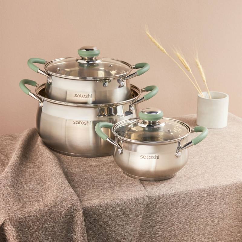 SATOSHI Марли Набор кастрюль 6 пр. (1,9л+3,6л+6,0л) со стекл. крышкой SATOSHI Марли Набор кастрюль 6 пр. (1,9л+3,6л+6,0л) со стекл. крышкой