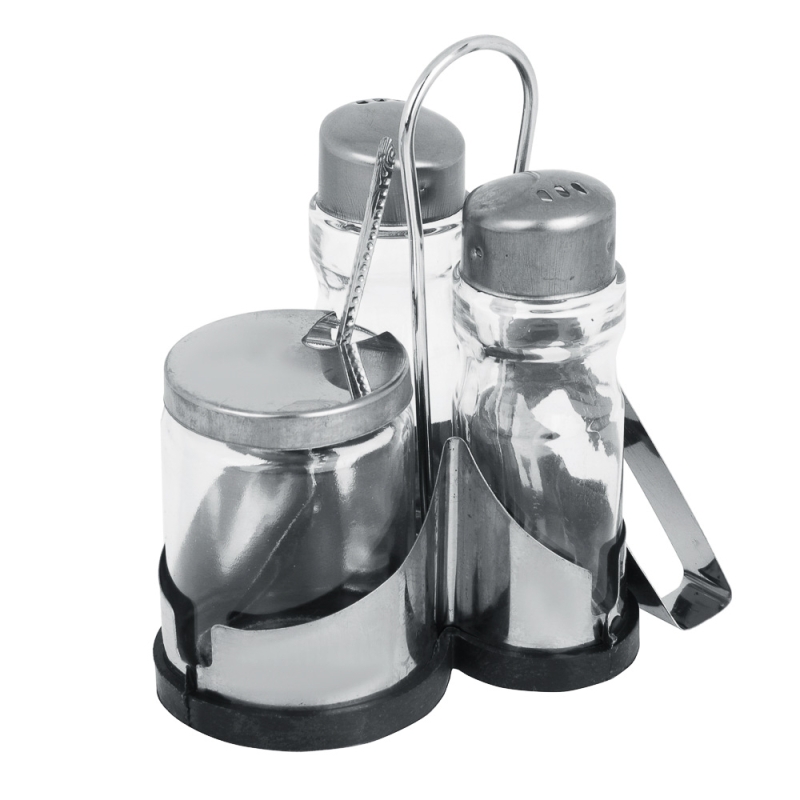 VETTA Набор для соли, перца и горчицы с салфетницей  VETTA Набор для соли, перца и горчицы с салфетницей "Комфорт", h13см, нерж. сталь, стекло