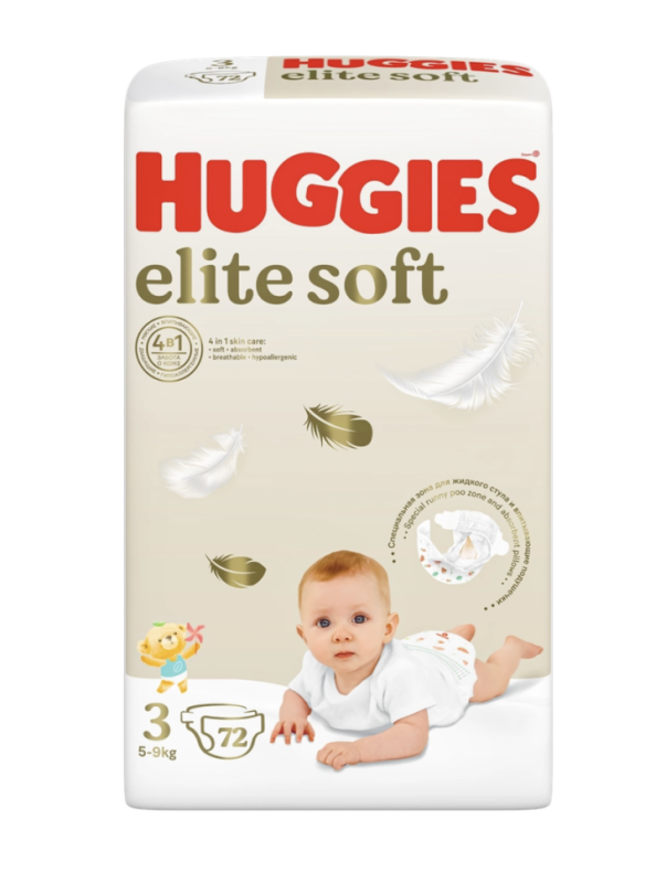 Подгузники детские HUGGIES Elite Soft 3 5–9кг, 72шт Подгузники детские HUGGIES Elite Soft 3 5–9кг, 72шт