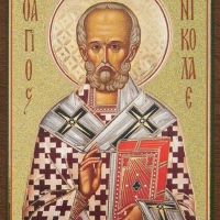 Икона "Николай Чудотворец" 4х6 на МДФ-6 Икона "Николай Чудотворец" 4х6 на МДФ-6