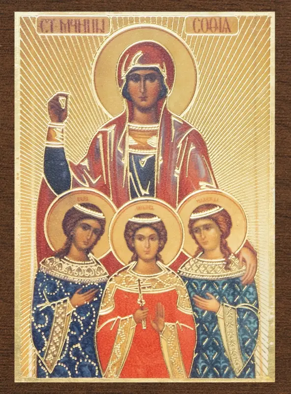 Икона "Вера, Надежда, Любовь и София" 4х6 на МДФ-6