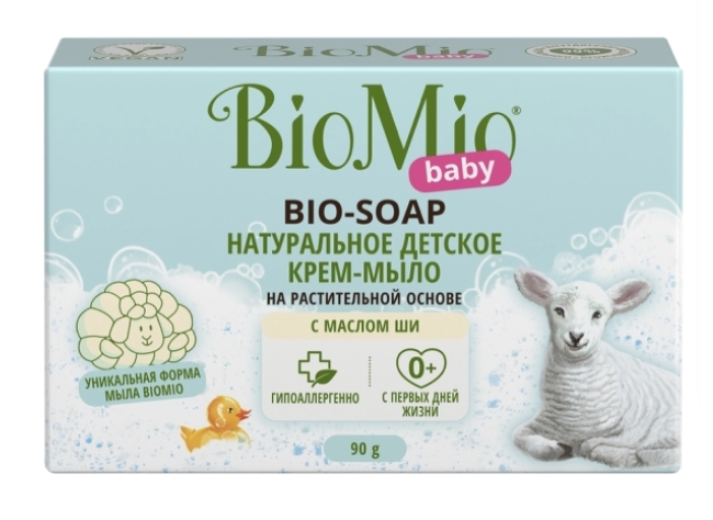 Туалетное крем-мыло детское BIOMIO BABY с маслом Ши 0+, 90г Туалетное крем-мыло детское BIOMIO BABY с маслом Ши 0+, 90г