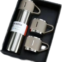 ТЕРМОС VACUUM FLASK SET бежевый с металлическим корпусом