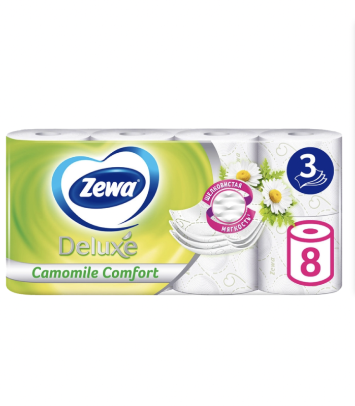 Бумага туалетная ZEWA Deluxe Ромашка 3-слоя, 8шт Бумага туалетная ZEWA Deluxe Ромашка 3-слоя, 8шт