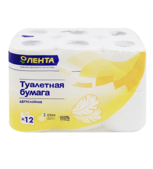 Бумага туалетная ЛЕНТА 2 слоя белая, 12шт Бумага туалетная ЛЕНТА 2 слоя белая, 12шт