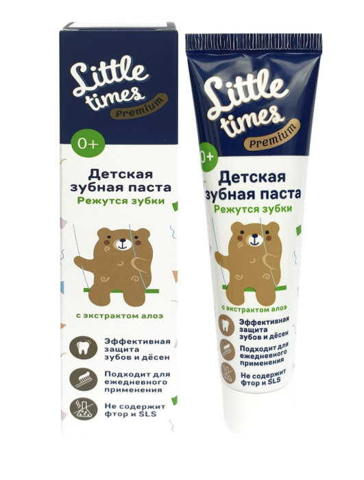 Зубная паста детская LITTLE TIMES PREMIUM Режутся зубки, фруктовая, 0+, 50мл Зубная паста детская LITTLE TIMES PREMIUM Режутся зубки, фруктовая, 0+, 50мл