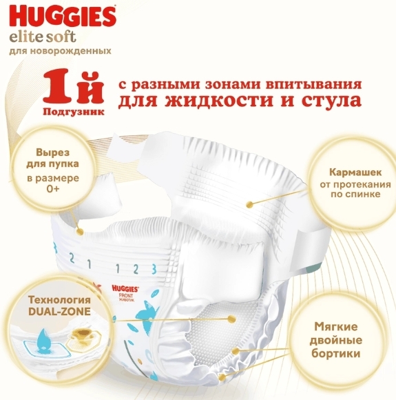 Подгузники детские HUGGIES Elite Soft 2, 4–6кг, 50шт Подгузники детские HUGGIES Elite Soft 2, 4–6кг, 50шт