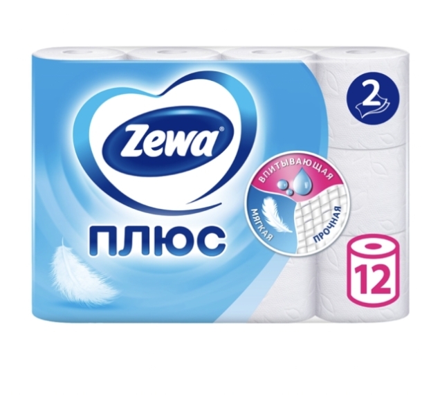 Бумага туалетная ZEWA Плюс 2-слоя белая, 12шт Бумага туалетная ZEWA Плюс 2-слоя белая, 12шт