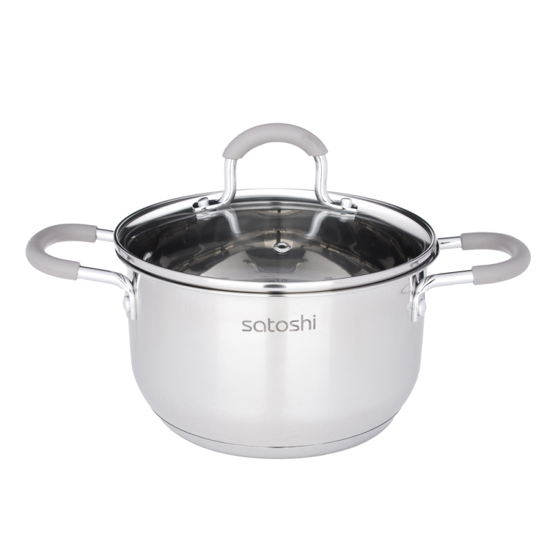 SATOSHI Альбер Набор кастрюль 6 пр.: 1,8л, 2,5л, 3,5л, бежевые силиконовые ручки, со стекл. крышкой SATOSHI Альбер Набор кастрюль 6 пр.: 1,8л, 2,5л, 3,5л, бежевые силиконовые ручки, со стекл. крышкой