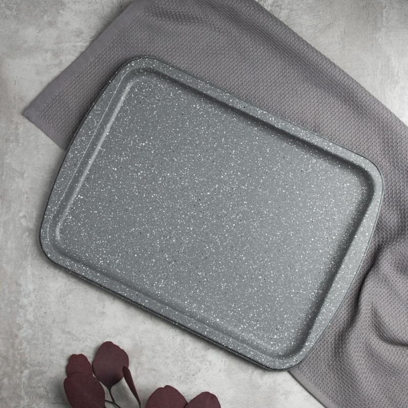 SATOSHI Буко Противень плоский, 36,5х27х1,7см, угл.сталь, антипригарное покрытие SATOSHI Буко Противень плоский, 36,5х27х1,7см, угл.сталь, антипригарное покрытие "Мрамор"