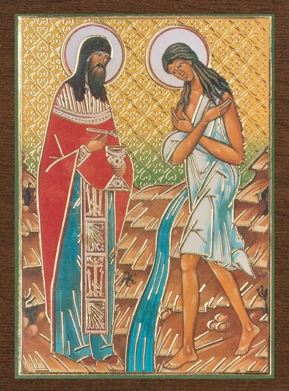 Икона "Зосима и Мария" 4х6 на МДФ-6