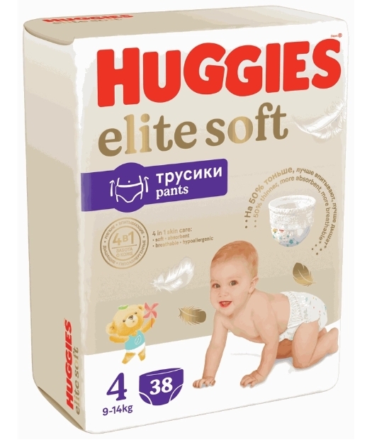 Подгузники-трусики детские HUGGIES Elite Soft 4 9–14кг, 38шт Подгузники-трусики детские HUGGIES Elite Soft 4 9–14кг, 38шт