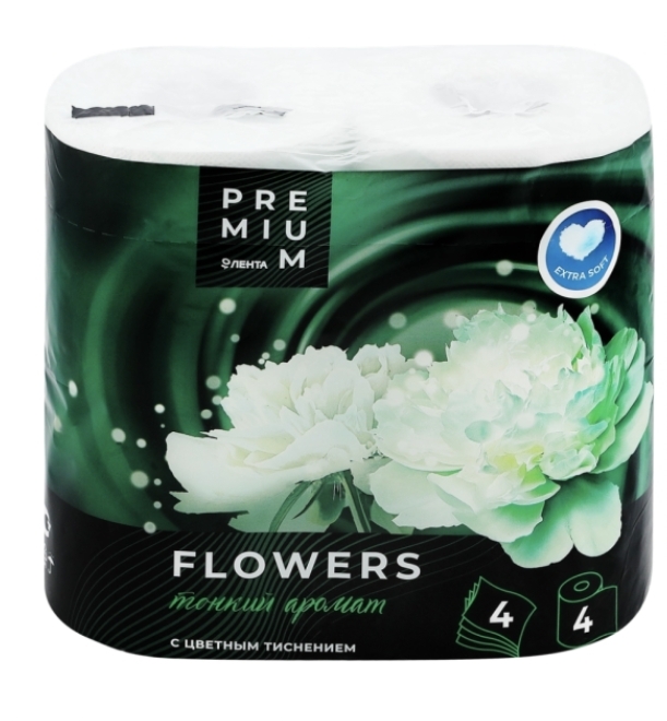 Бумага туалетная ЛЕНТА PREMIUM Flowers 4-слоя ароматизированная, 4шт Бумага туалетная ЛЕНТА PREMIUM Flowers 4-слоя ароматизированная, 4шт