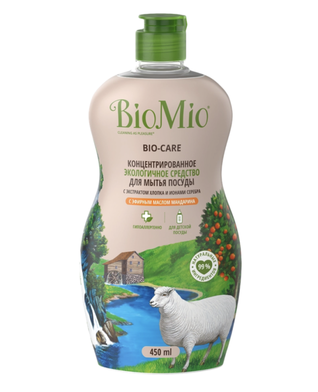 Жидкое средство для мытья посуды, овощей и фруктов BIO MIO Bio–Care Мандарин, 450мл Жидкое средство для мытья посуды, овощей и фруктов BIO MIO Bio–Care Мандарин, 450мл