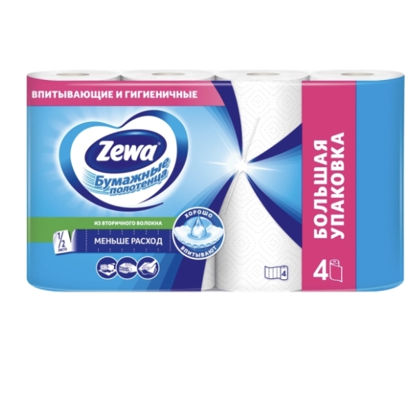 Полотенца бумажные ZEWA 1/2 листа, 4шт Полотенца бумажные ZEWA 1/2 листа, 4шт
