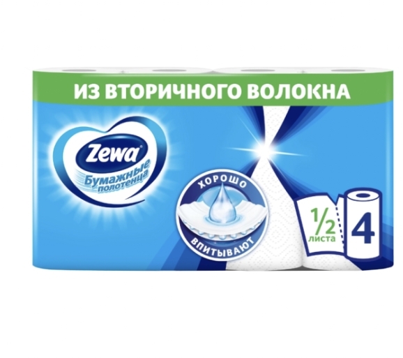 Полотенца бумажные ZEWA 1/2 листа, 4шт Полотенца бумажные ZEWA 1/2 листа, 4шт