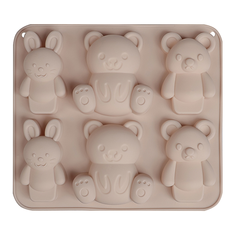 VETTA Форма для выпечки 6 ячеек 16х14х2см, VETTA Форма для выпечки 6 ячеек 16х14х2см, "Мишки и зайчики", силикон, 3 цвета