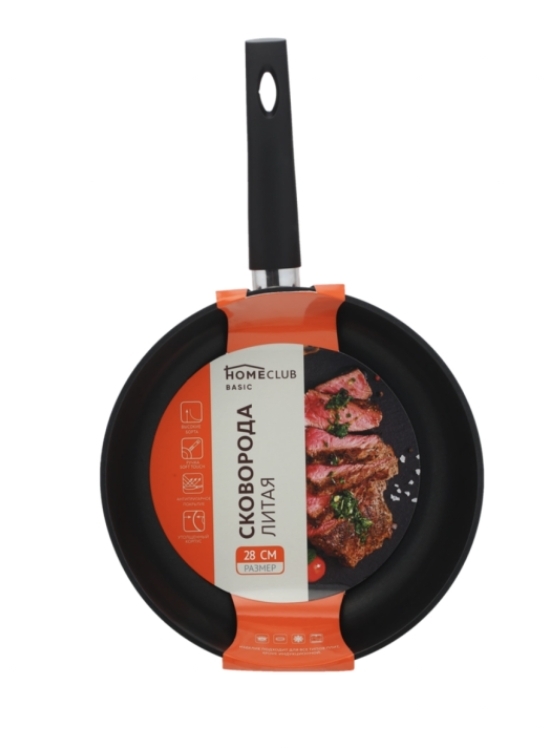 Сковорода HOMECLUB Basic 28см литая, ручка soft-touch Сковорода HOMECLUB Basic 28см литая, ручка soft-touch