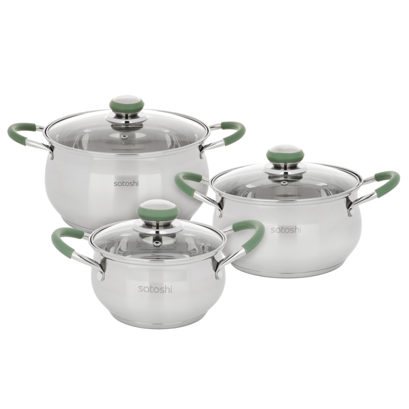 SATOSHI Марли Набор кастрюль 6 пр. (1,9л+3,6л+6,0л) со стекл. крышкой SATOSHI Марли Набор кастрюль 6 пр. (1,9л+3,6л+6,0л) со стекл. крышкой