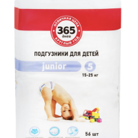 Подгузники детские 365 ДНЕЙ Junior 15–25кг, 56шт