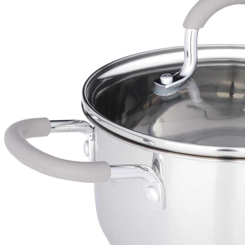 SATOSHI Альбер Набор кастрюль 6 пр.: 1,8л, 2,5л, 3,5л, бежевые силиконовые ручки, со стекл. крышкой SATOSHI Альбер Набор кастрюль 6 пр.: 1,8л, 2,5л, 3,5л, бежевые силиконовые ручки, со стекл. крышкой