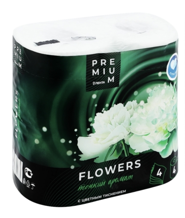 Бумага туалетная ЛЕНТА PREMIUM Flowers 4-слоя ароматизированная, 4шт Бумага туалетная ЛЕНТА PREMIUM Flowers 4-слоя ароматизированная, 4шт