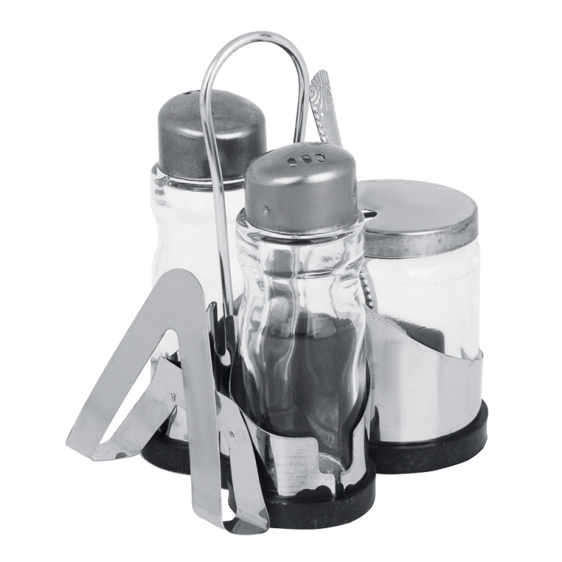 VETTA Набор для соли, перца и горчицы с салфетницей  VETTA Набор для соли, перца и горчицы с салфетницей "Комфорт", h13см, нерж. сталь, стекло