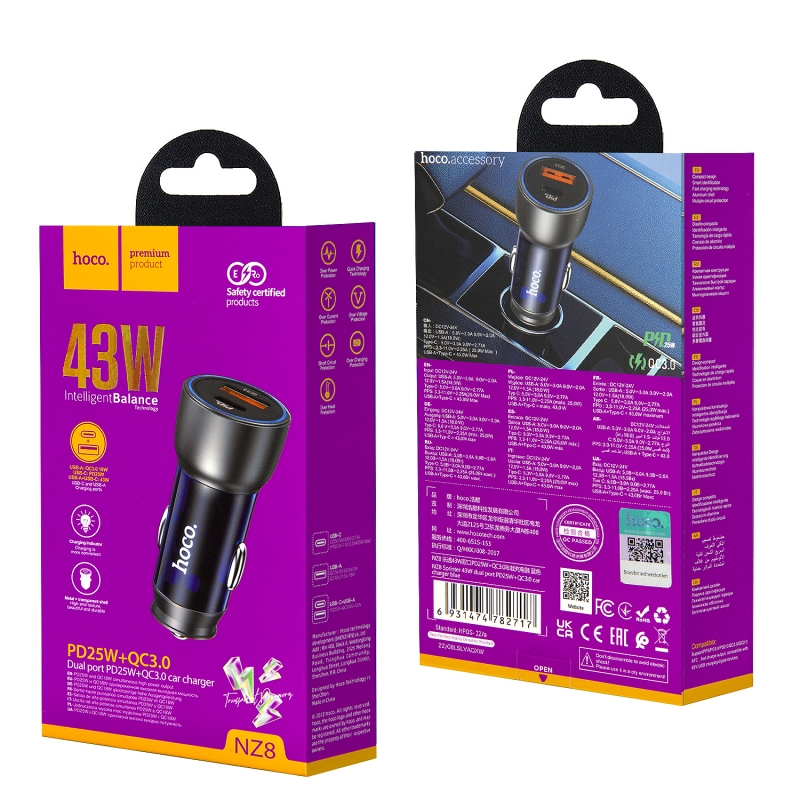 Переходник NZ8 АЗУ на USB QC3.0 + Type-C PD25W HOCO синий Переходник NZ8 АЗУ на USB QC3.0 + Type-C PD25W HOCO синий